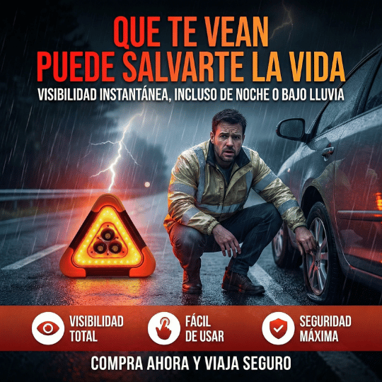 Triángulo de Seguridad LED Solar Reflectante para Emergencias Vehiculares ¡Evita un accidente!