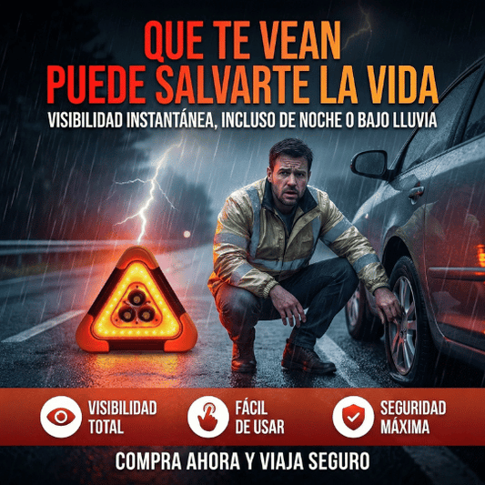 Triángulo de Seguridad LED Solar Reflectante para Emergencias Vehiculares ¡Evita un accidente!