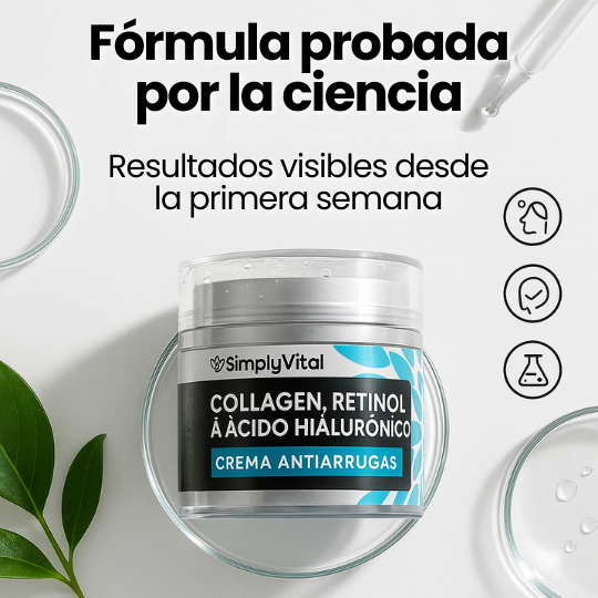 Crema Facial Antiarrugas con Colágeno, Retinol y Ácido Hialurónico - Rejuvenecedora Día/Noche