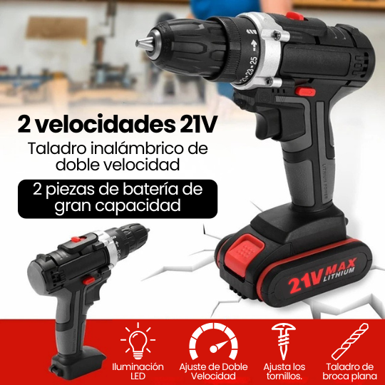 Taladro Inalámbrico + Maletín con Kit Super Completo de Brocas y Puntas Intercambiables
