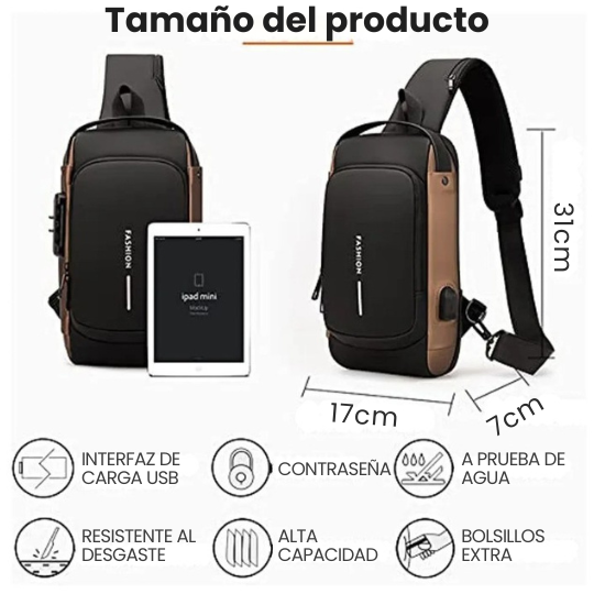 Mochila Antirrobo Impermeable, con candado y puerto USB (Unisex)