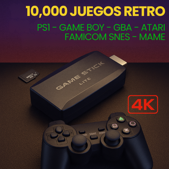 Consola de Videojuegos Retro 4K con 10,000 Juegos Clásicos Plug & Play + 2 Controles Inalámbricos