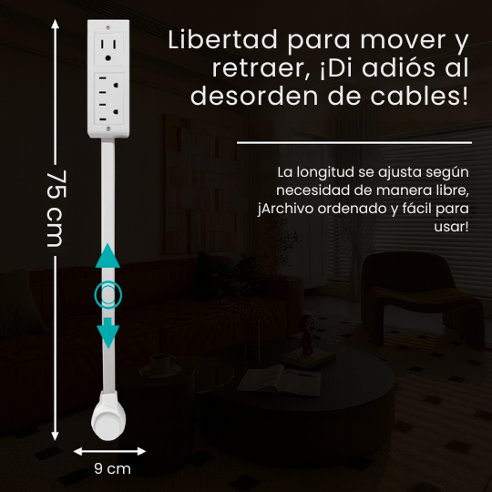 Extensor Inteligente de Enchufe 2 tomas - Rotación 180°, puertos USB y USB-C y soporte para celular