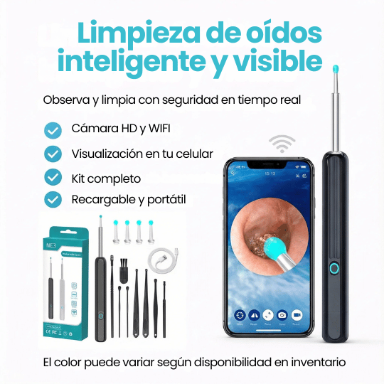 Limpiador de Oídos con cámara integrada, WiFi y Luz LED - ¡Limpieza profesional desde casa!