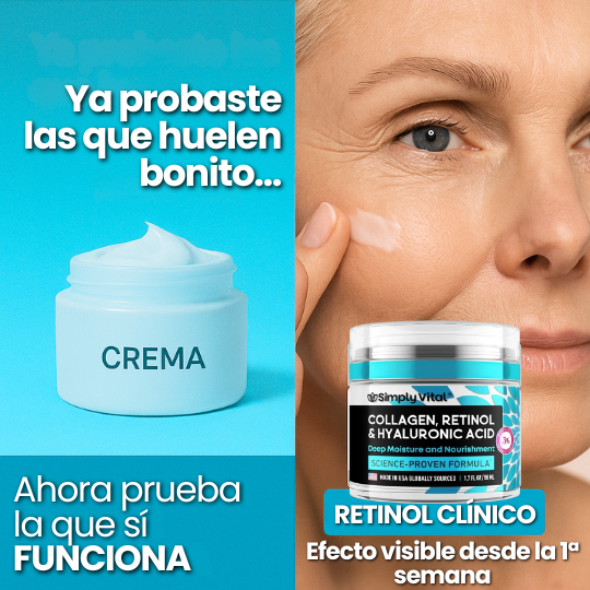 Crema Facial Antiarrugas con Colágeno, Retinol y Ácido Hialurónico - Rejuvenecedora Día/Noche