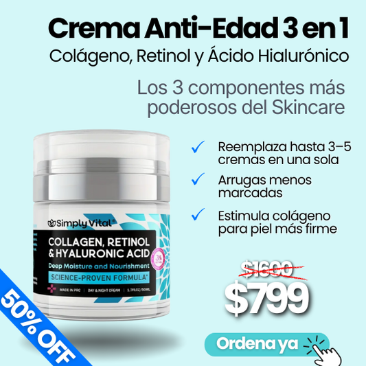 Crema Facial Antiarrugas con Colágeno, Retinol y Ácido Hialurónico - Rejuvenecedora Día/Noche