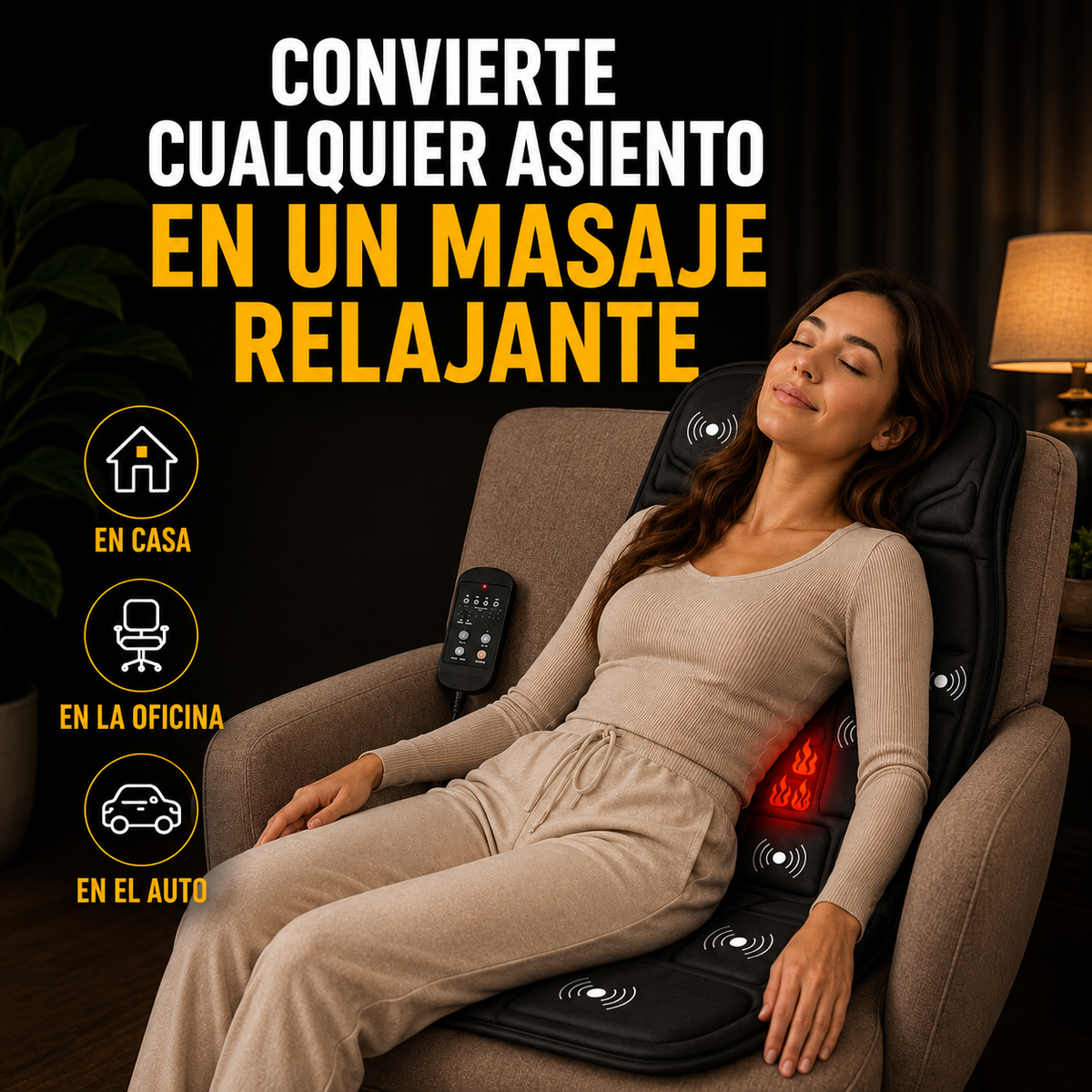 Asiento Masajeador de Espalda Completa con Calor - Ideal para Casa, Oficina y Auto