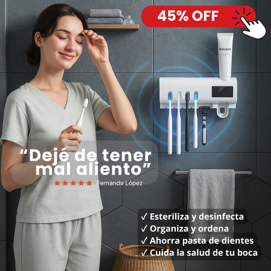 Esterilizador y organizador de Cepillos de Dientes 3 en 1 con Dispensador de Pasta de Dientes
