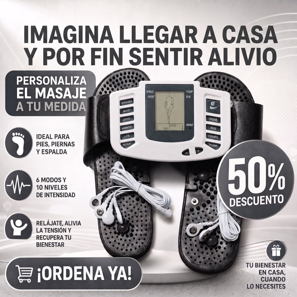 Kit Sandalias de Acupresión con Electroestimulador para Alivio del Dolor y Relajación Muscular