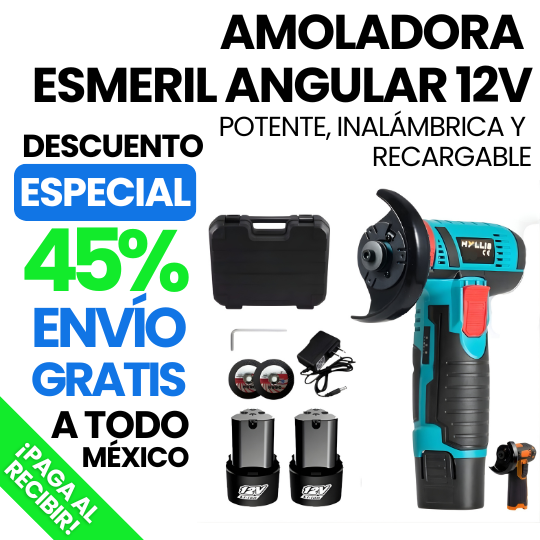 Amoladora Esmeril Angular Cortador Inalámbrico con Estuche y 2 Baterías
