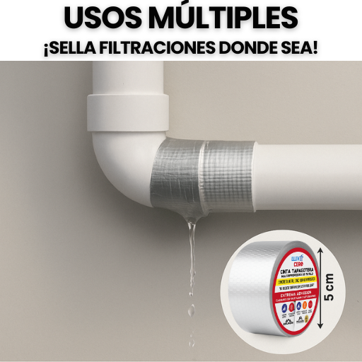 Cinta Impermeabilizante Tapa Goteras, anti-humedad y anti-filtraciones de auga - 5 CM de ancho