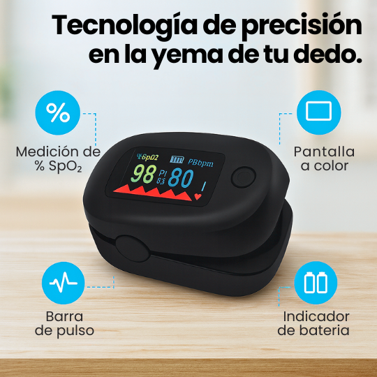 Oxímetro Digital de Dedo 2 en 1: Mide Oxigenación y Ritmo Cardíaco